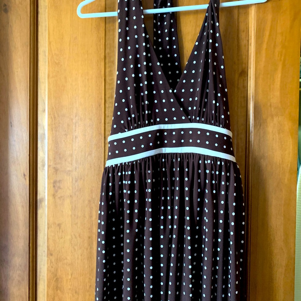 London times brown and white polka dot dress